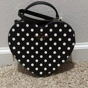 Kate Spade Black and White Polka Dot Heart Crossbody Bag